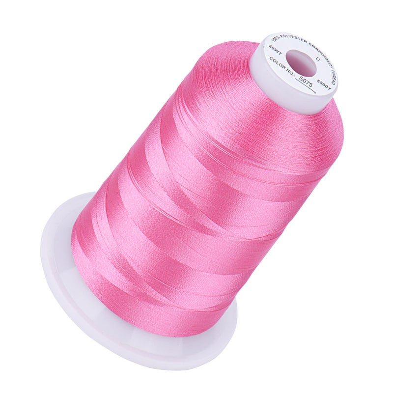 Simthread 5500Yds Embroidery Thread, 5000M High-Yardage 40WT 100% Polyester Thread - 170+ Vivid Colors, High-Speed Rated - Compatible with Brother, Singer, Janome & More - Pink Lipstick S075 - Image 1